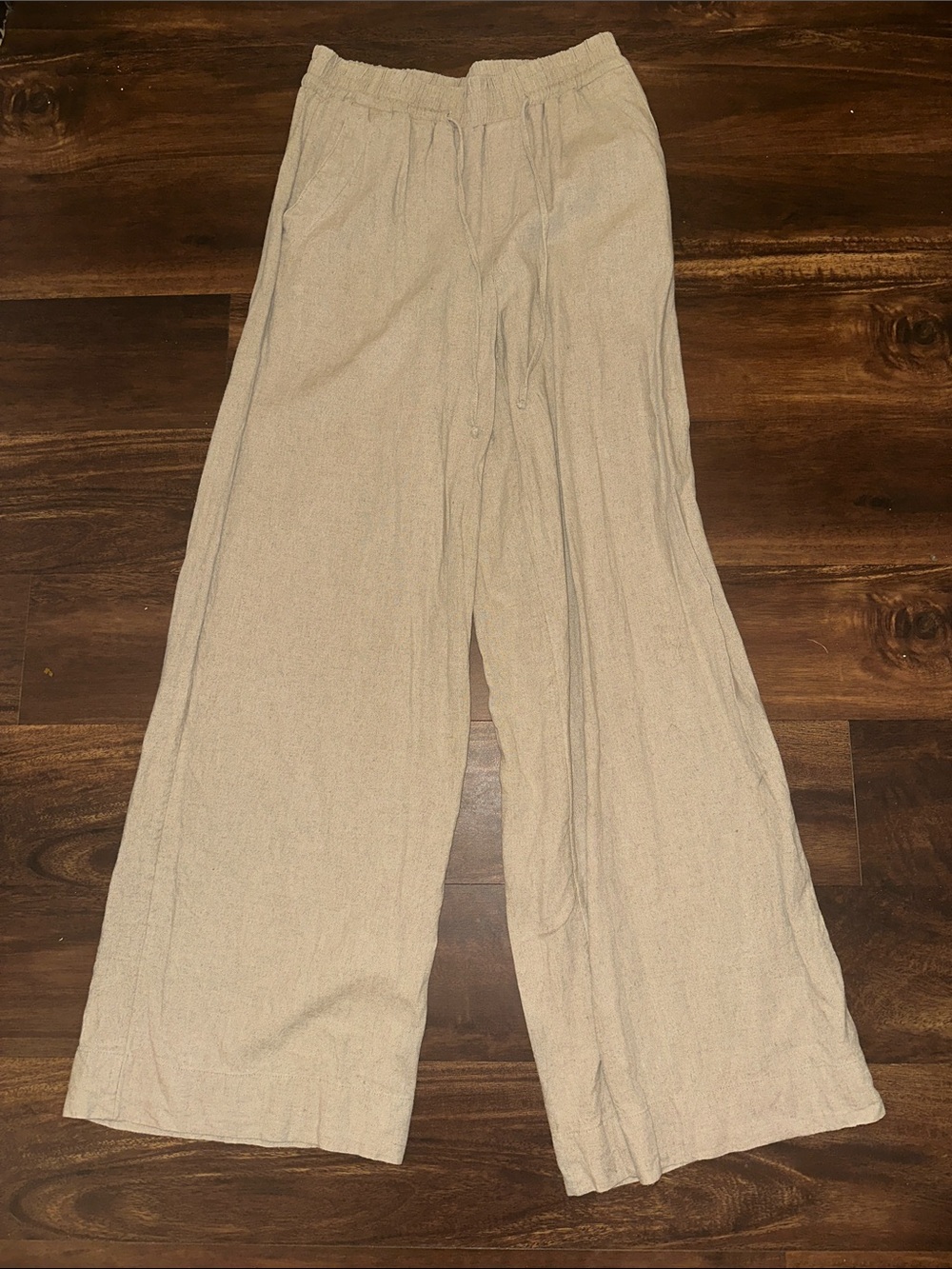A New Day Linen Blend Tan Wide Leg Drawstring Pants in Size Small - Picture 2 of 5